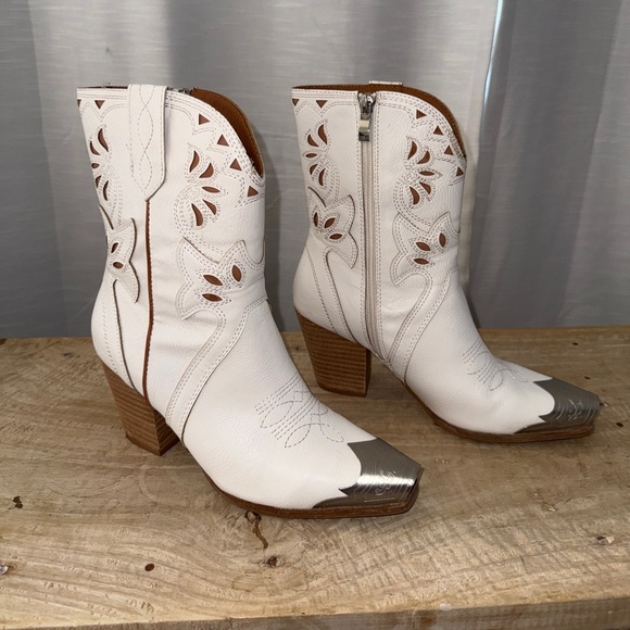 BEAST FASHION White Western Cowboy Boots Metal Toe Cap Festival | Size 5.5 - Picture 6 of 17